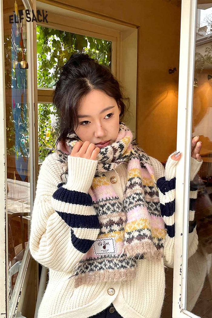 ELFSACK Soft Bohemian Stripe Panel Neck Warmer Accessory