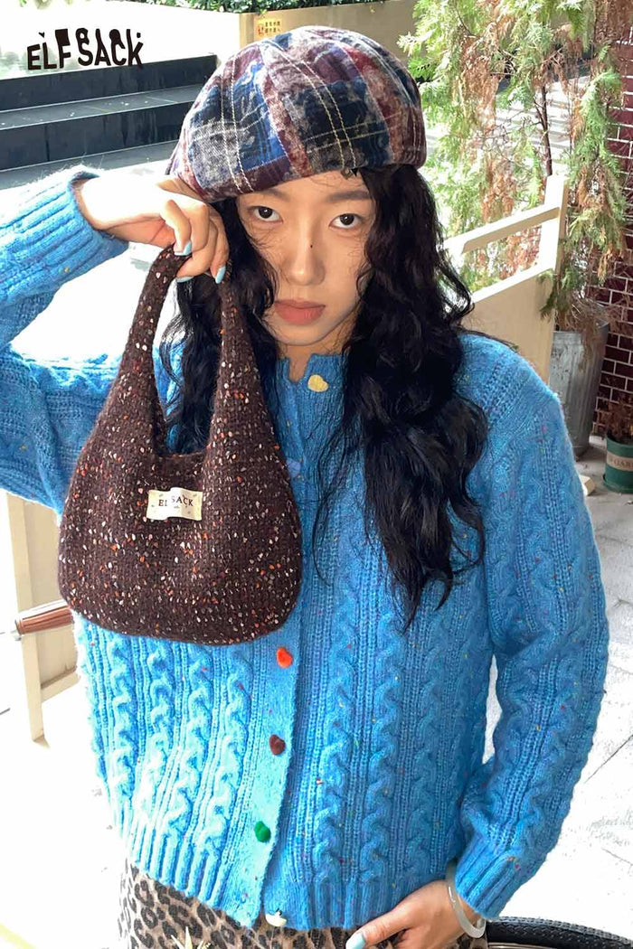 ELFSACK Soft Bold Color Blocking Handwoven Tote