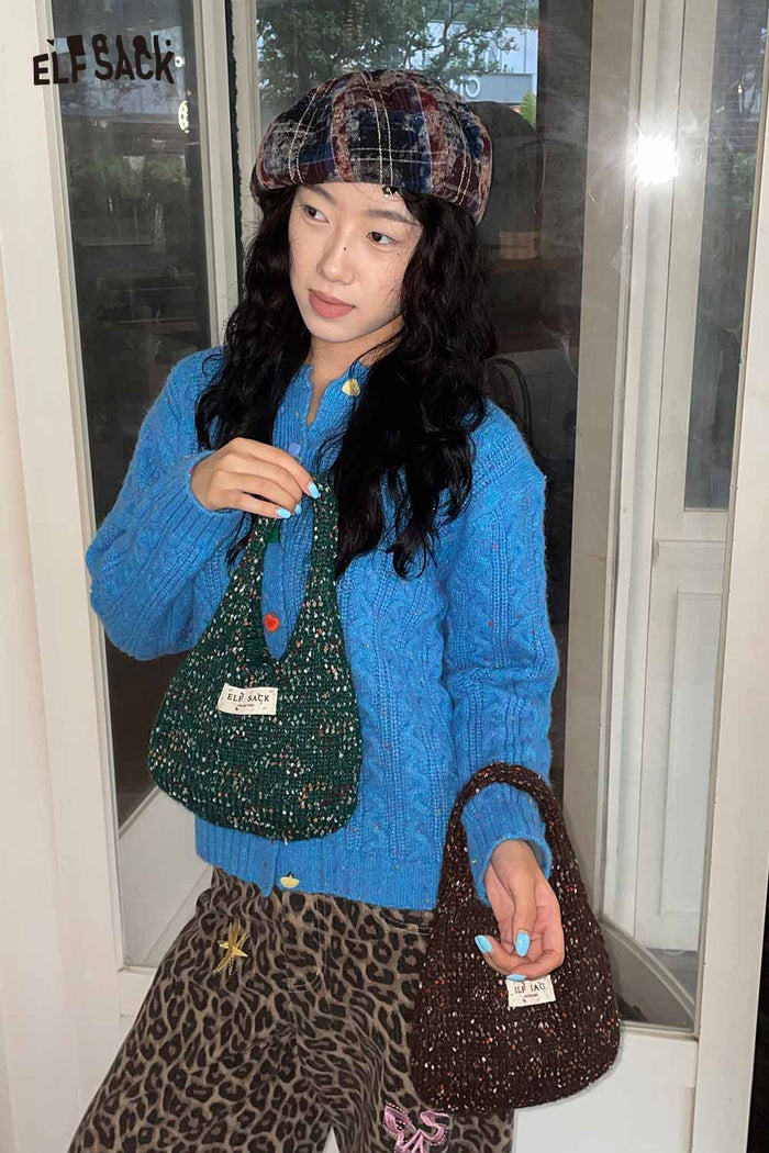 ELFSACK Soft Bold Color Blocking Handwoven Tote