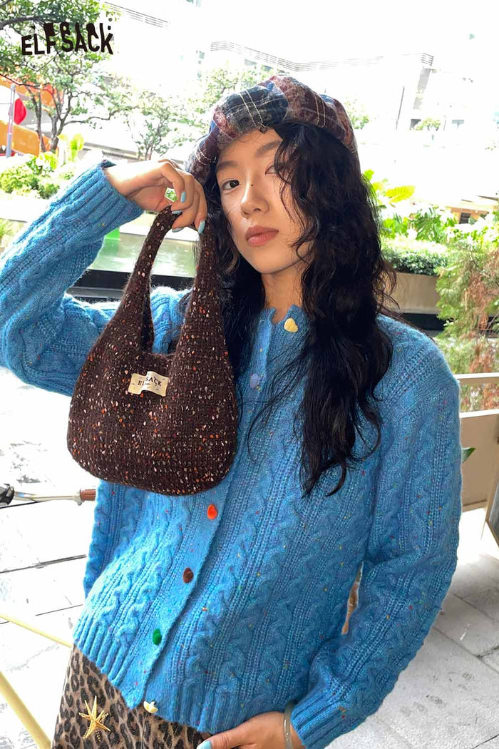 ELFSACK Soft Bold Color Blocking Handwoven Tote