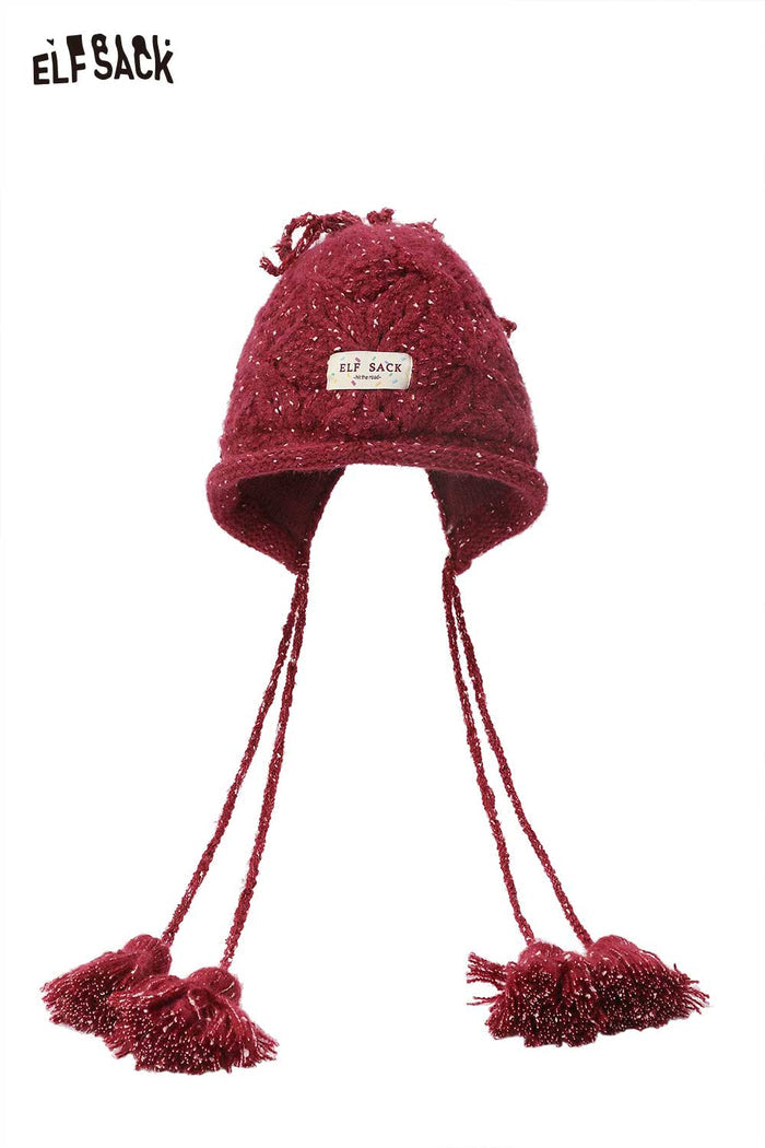 ELFSACK Soft Braided Tassel Detail Solid Color Bucket Hat