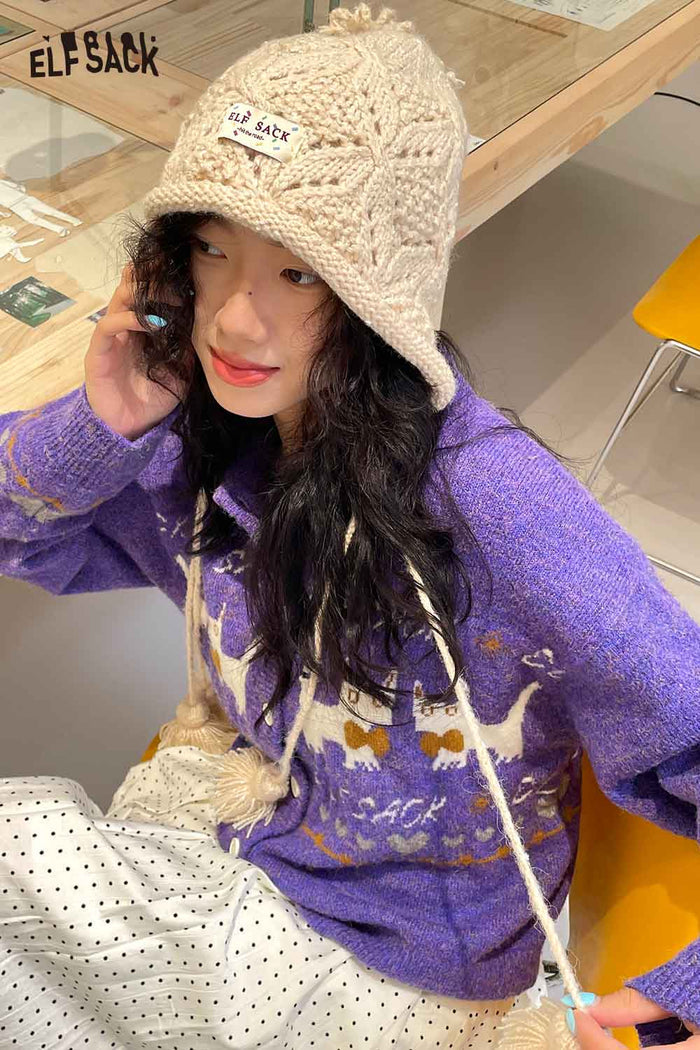 ELFSACK Soft Braided Tassel Detail Solid Color Bucket Hat