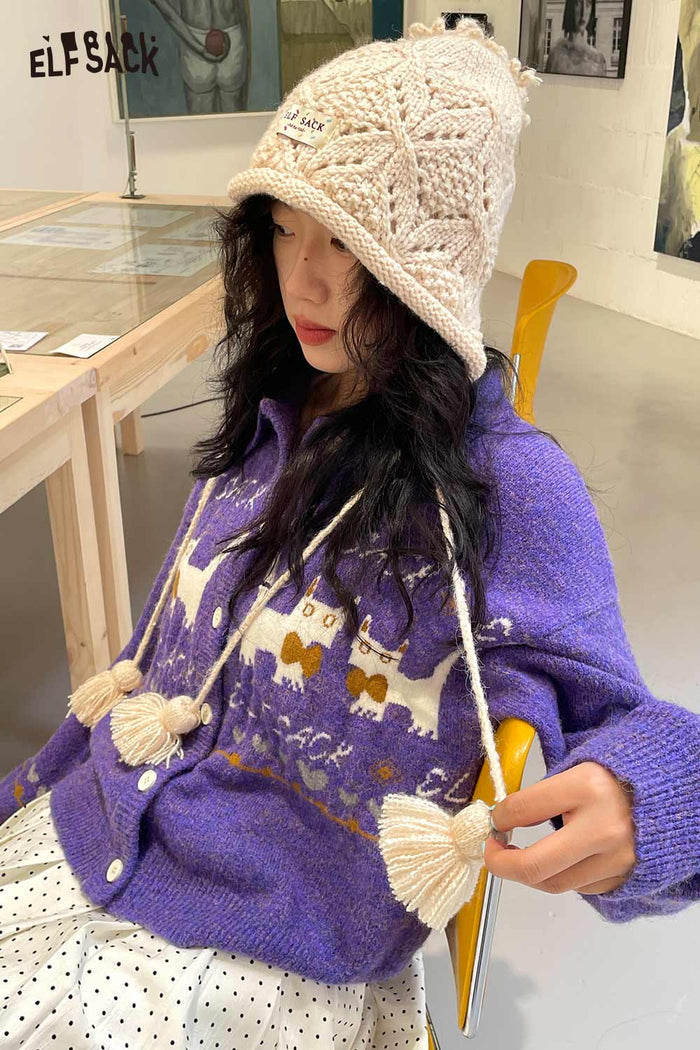 ELFSACK Soft Braided Tassel Detail Solid Color Bucket Hat