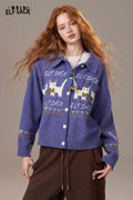 ELFSACK Soft Cartoon Kitten Print Design Knit Cardigan