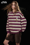 ELFSACK Soft Character Embroidery Stripe Sweatshirt