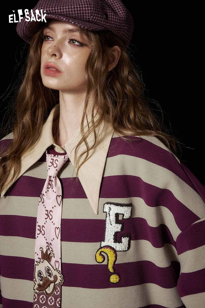 ELFSACK Soft Character Embroidery Stripe Sweatshirt