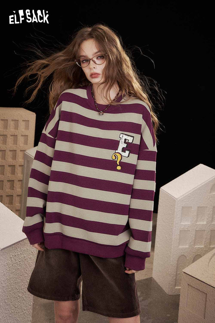 ELFSACK Soft Character Embroidery Stripe Sweatshirt