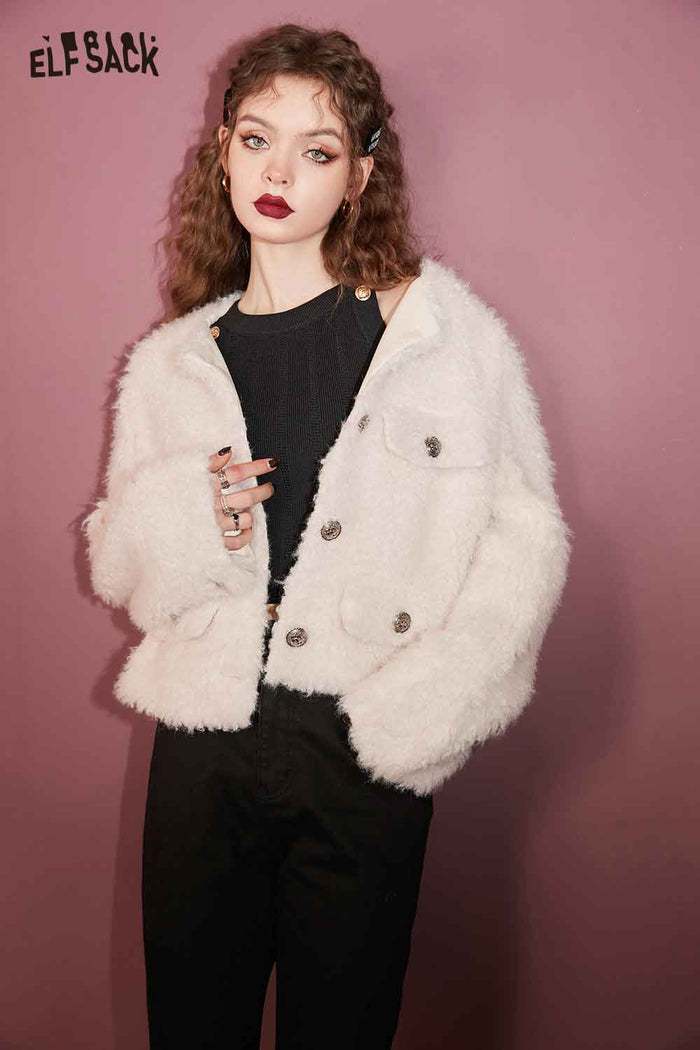 ELFSACK Soft Classic Chic Tweed Coat