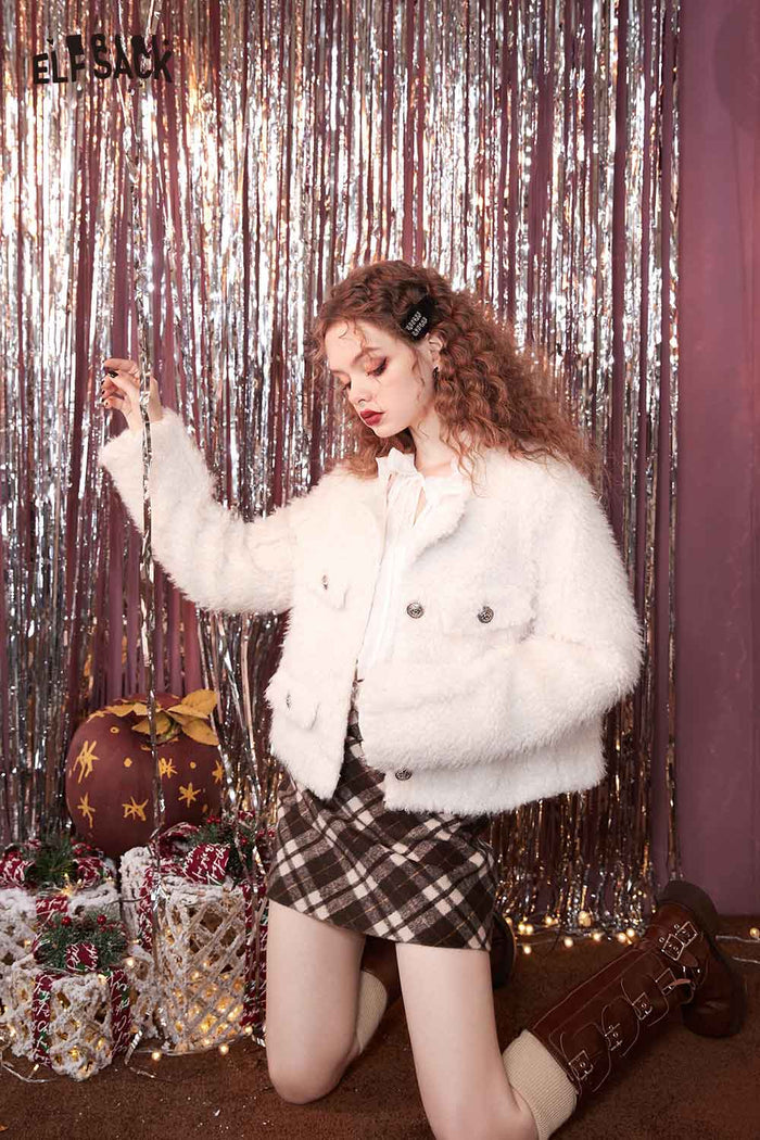 ELFSACK Soft Classic Chic Tweed Coat