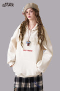 ELFSACK Soft Cotton Logo Lettering Loose Fit Hooded Sweatshirt