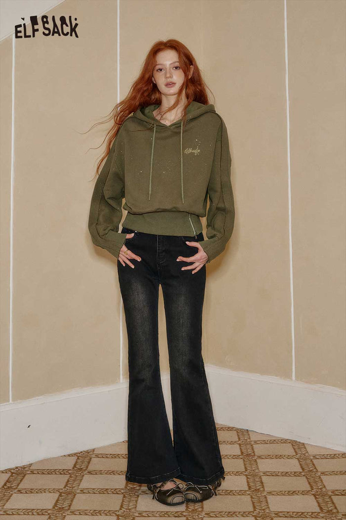 ELFSACK Soft Cropped Hoodie Adjustable Drawcord Sparkle Finish