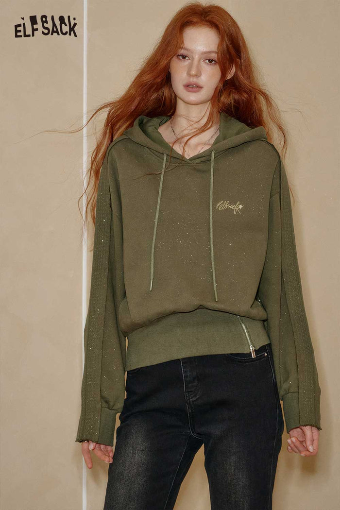 ELFSACK Soft Cropped Hoodie Adjustable Drawcord Sparkle Finish