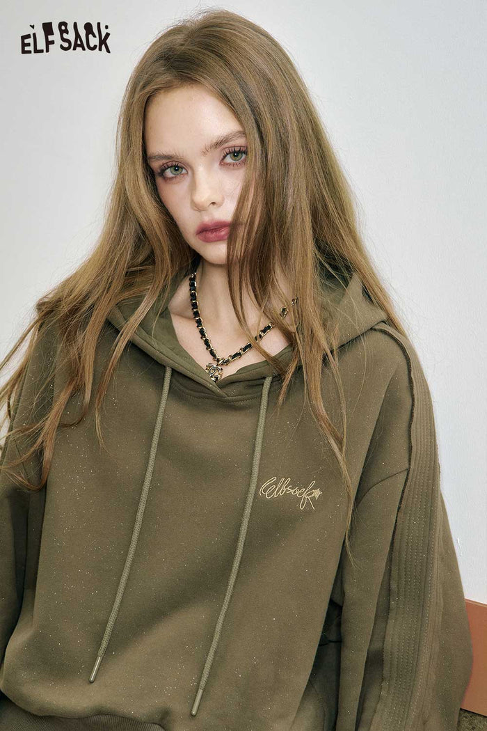 ELFSACK Soft Cropped Hoodie Adjustable Drawcord Sparkle Finish