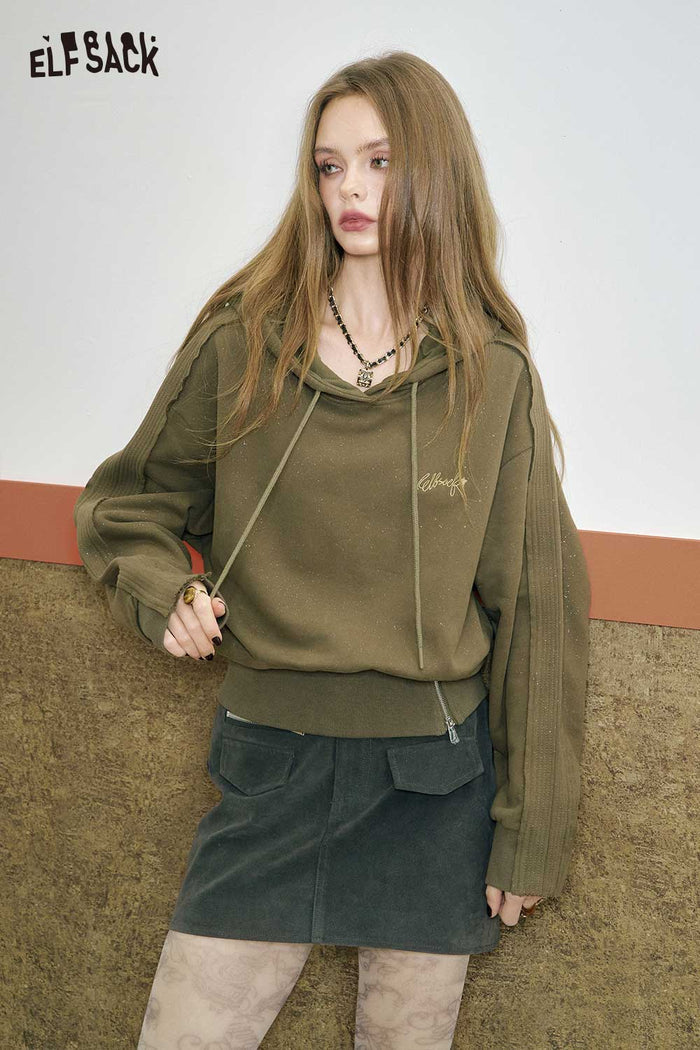 ELFSACK Soft Cropped Hoodie Adjustable Drawcord Sparkle Finish