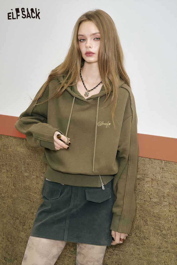 ELFSACK Soft Cropped Hoodie Adjustable Drawcord Sparkle Finish