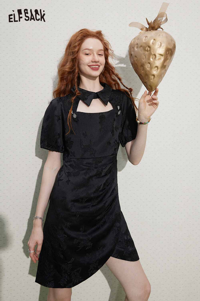ELFSACK Soft Design New Oriental Style Solid Dress