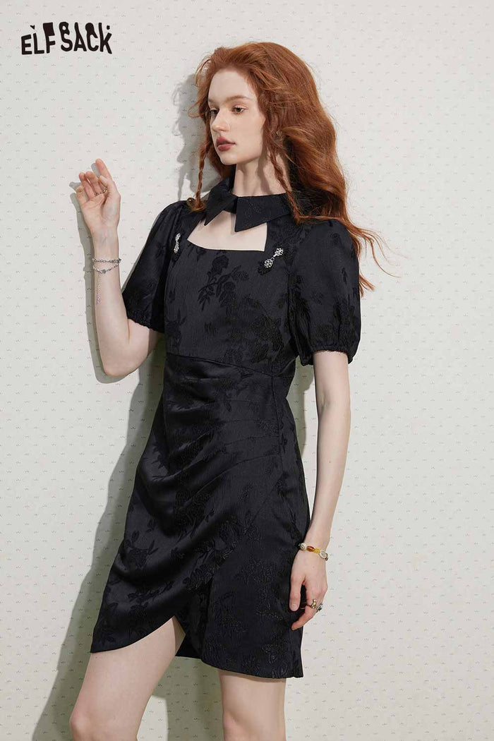 ELFSACK Soft Design New Oriental Style Solid Dress
