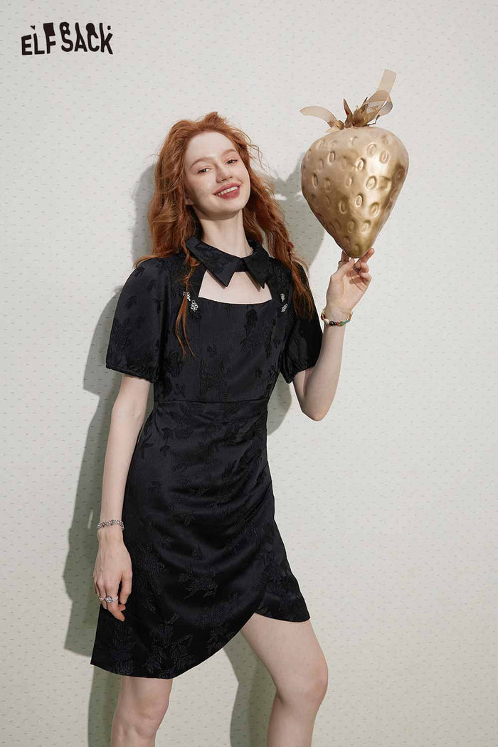 ELFSACK Soft Design New Oriental Style Solid Dress