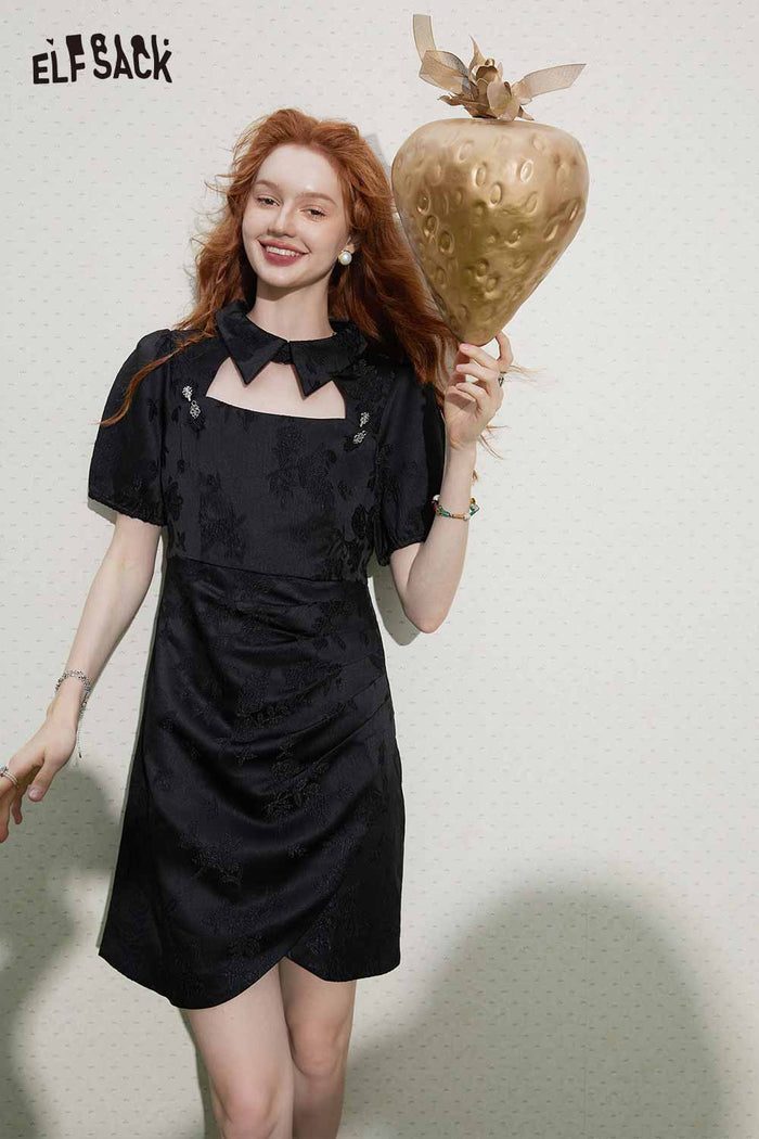 ELFSACK Soft Design New Oriental Style Solid Dress