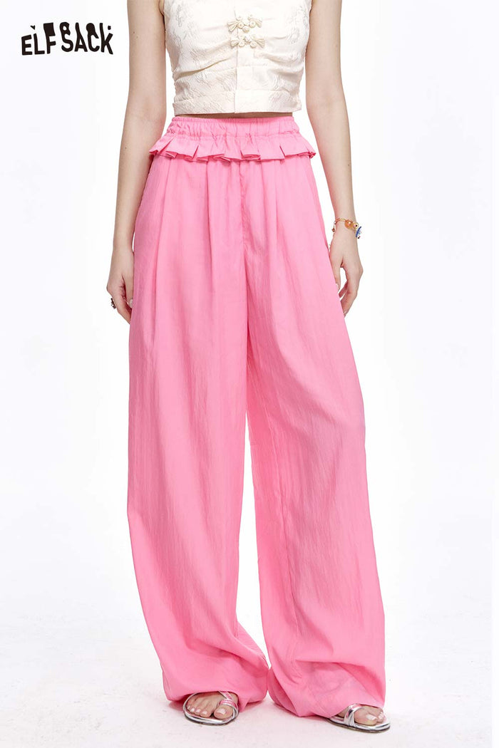 ELFSACK Soft Drape Fabric Ruffle Waist Pants