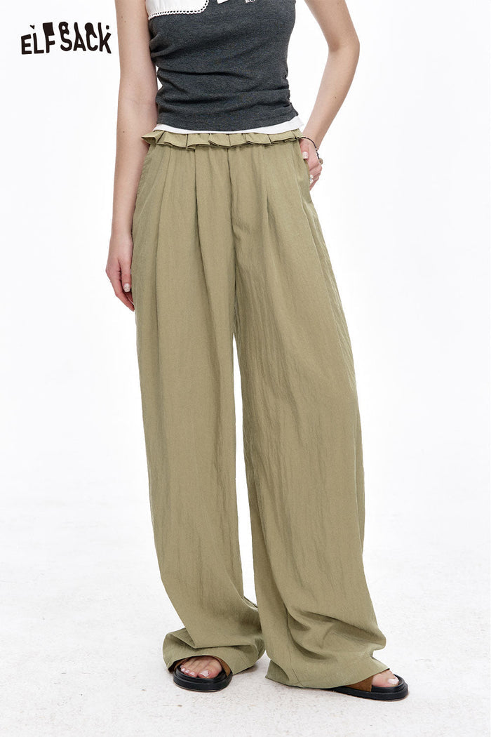ELFSACK Soft Drape Fabric Ruffle Waist Pants