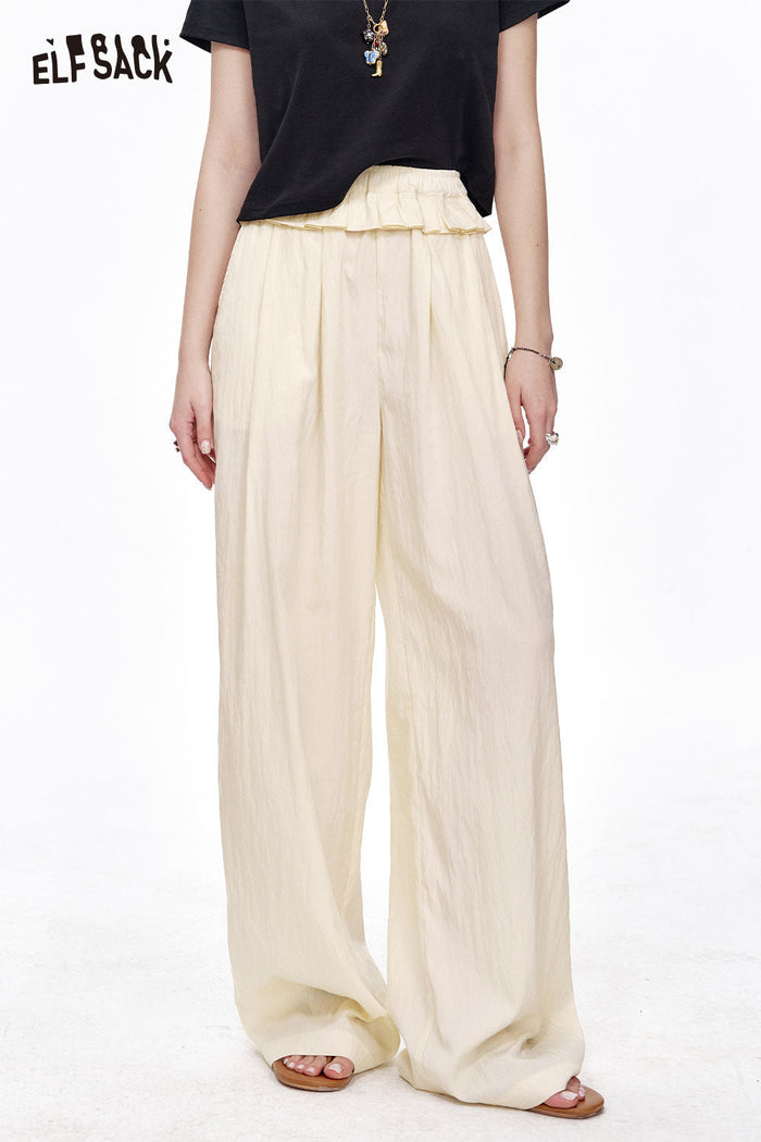 ELFSACK Soft Drape Fabric Ruffle Waist Pants
