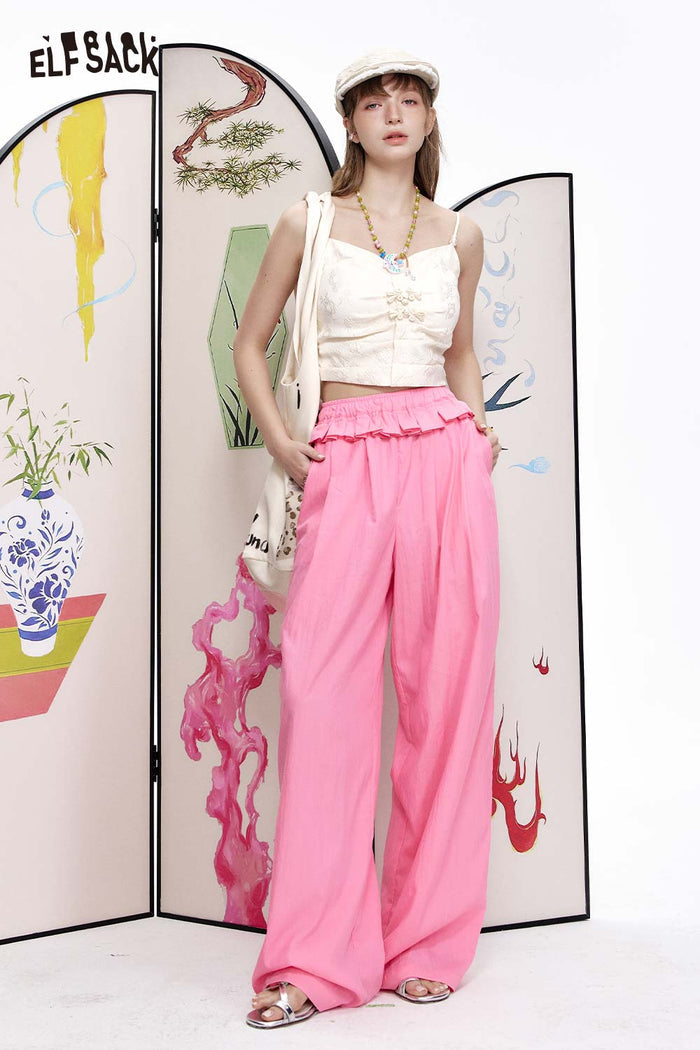 ELFSACK Soft Drape Fabric Ruffle Waist Pants