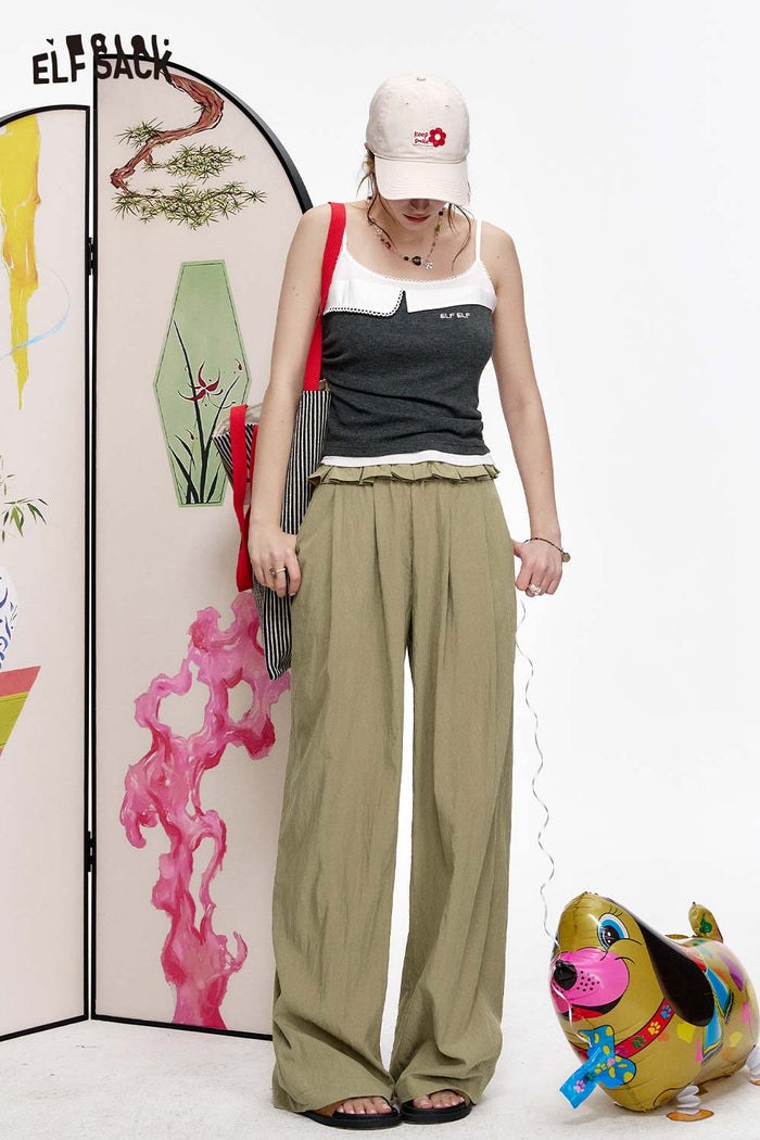 ELFSACK Soft Drape Fabric Ruffle Waist Pants