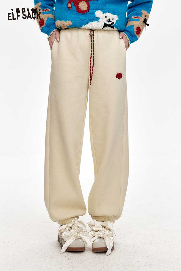 ELFSACK Soft Embroidered Solid Fleece Lined Sport Cuffed Pants