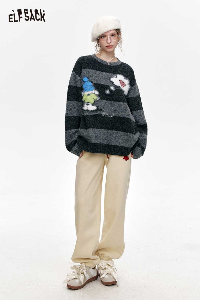 ELFSACK Soft Embroidered Solid Fleece Lined Sport Cuffed Pants