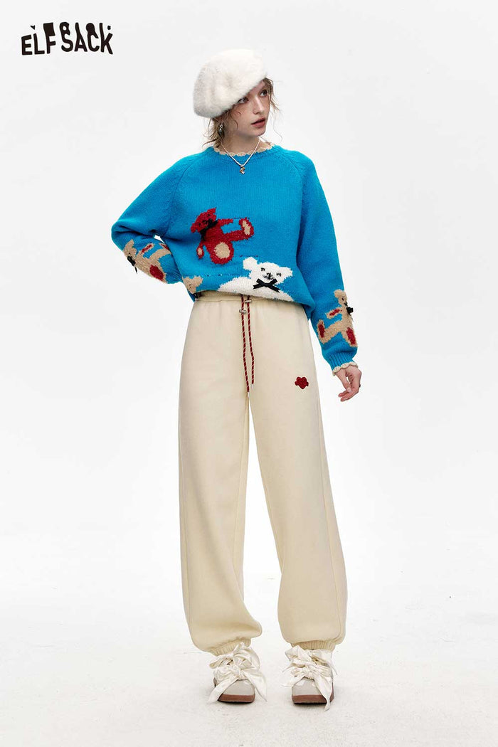 ELFSACK Soft Embroidered Solid Fleece Lined Sport Cuffed Pants