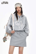 ELFSACK Soft Fleece Grey Print Hoodie Dress