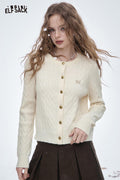 ELFSACK Soft Golden Button Embroidered Knit Sweater