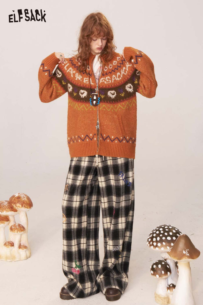 ELFSACK Soft Knit Bohemian Color Block Print Oversize Cardigan