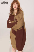 ELFSACK Soft Knit Cartoon Hugging Bear Motif Sweater Dress