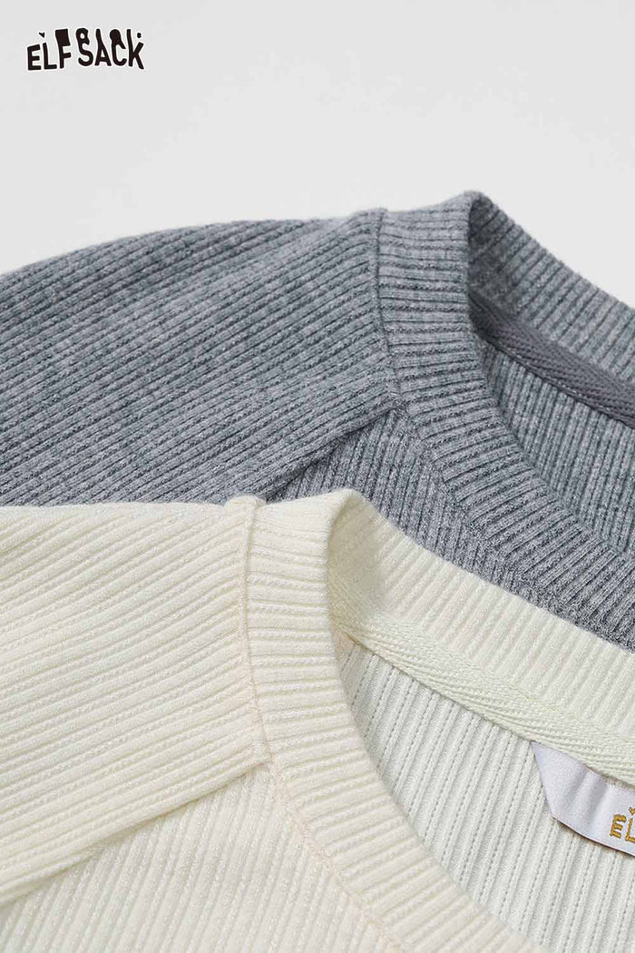 ELFSACK Soft Knit Color Block Plaid Panel Lace Trim Mock Layered Pullover