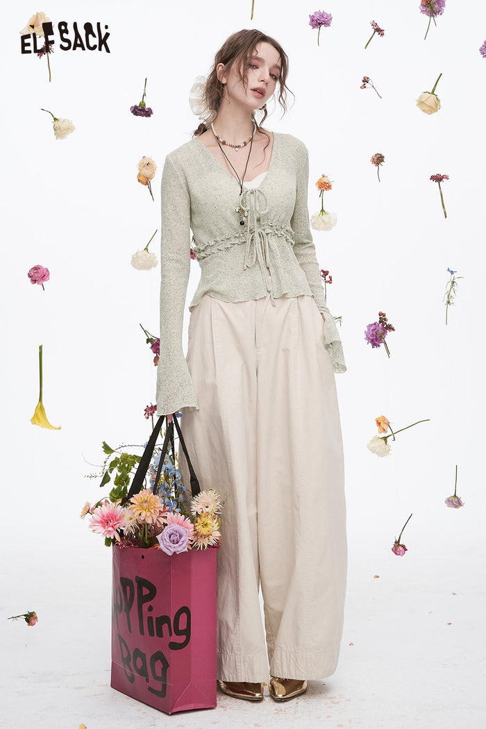 ELFSACK Soft Knit Lace-Up V-Neck Cardigan