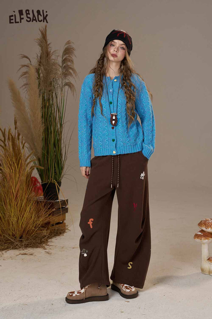 ELFSACK Soft Knit Multicolor Heart Button Solid Color Cardigan