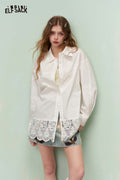 ELFSACK Soft Lace Insert Loose Fit Long Shirt