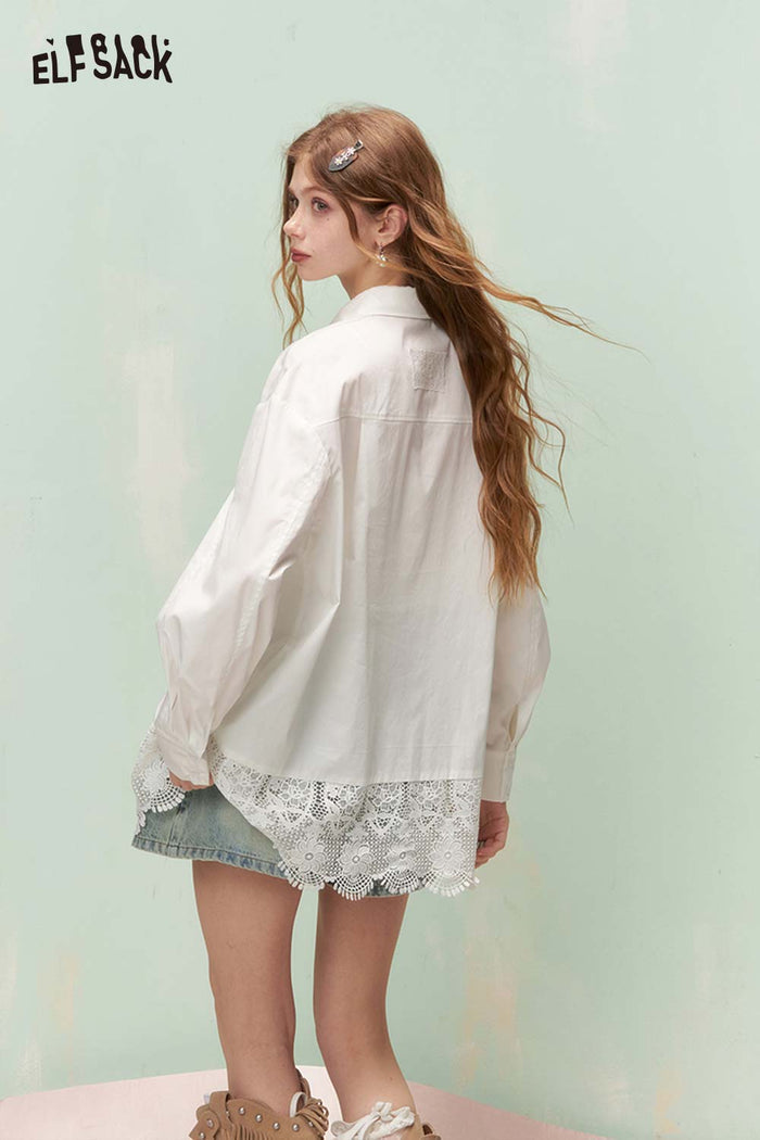 ELFSACK Soft Lace Insert Loose Fit Long Shirt
