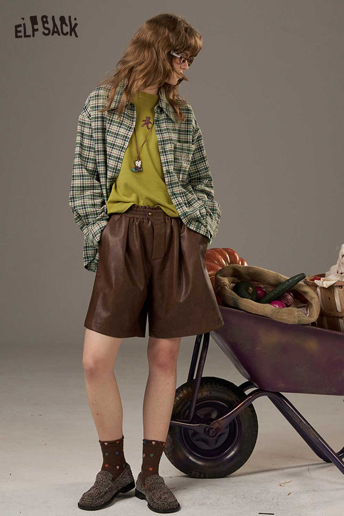 ELFSACK Soft Large Scale Print Design On The Back Plaid Shirt