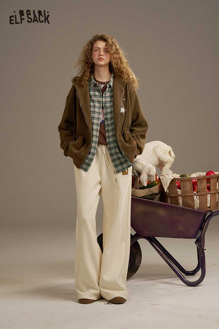 ELFSACK Soft Large Scale Print Design On The Back Plaid Shirt
