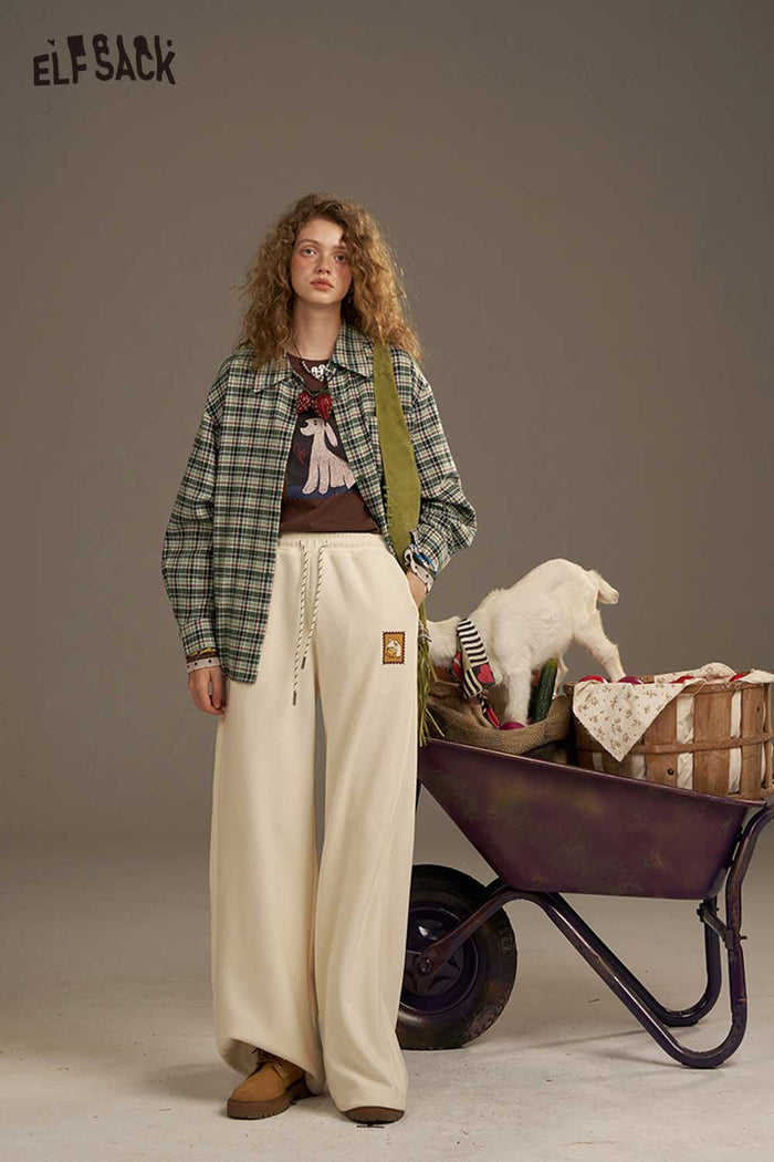 ELFSACK Soft Large Scale Print Design On The Back Plaid Shirt