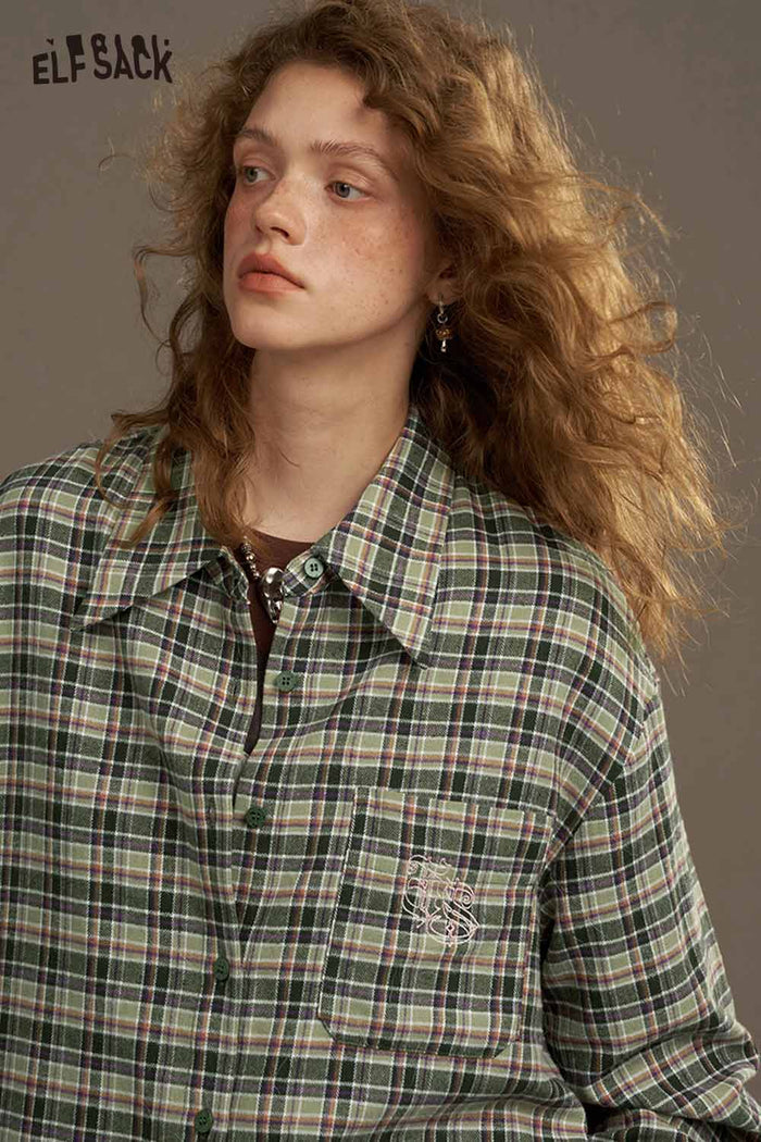 ELFSACK Soft Large Scale Print Design On The Back Plaid Shirt