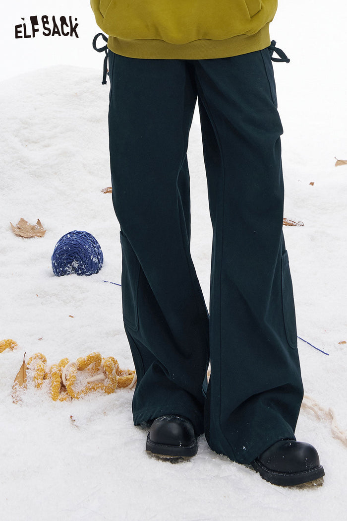 ELFSACK Soft Loose Drawstring Straight Floor Length Pants Cargo Pants
