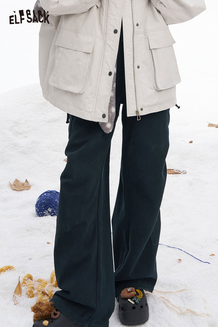 ELFSACK Soft Loose Drawstring Straight Floor Length Pants Cargo Pants