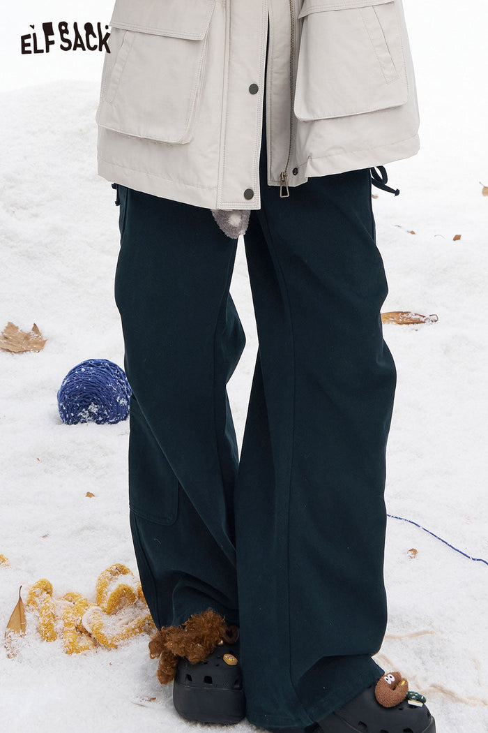 ELFSACK Soft Loose Drawstring Straight Floor Length Pants Cargo Pants