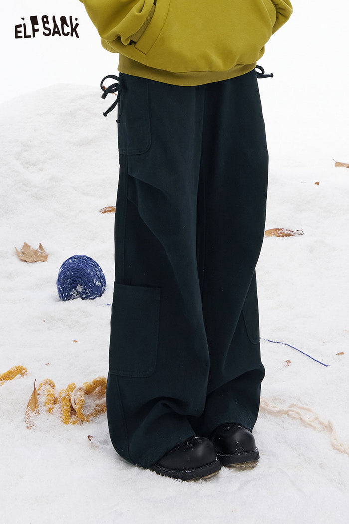 ELFSACK Soft Loose Drawstring Straight Floor Length Pants Cargo Pants