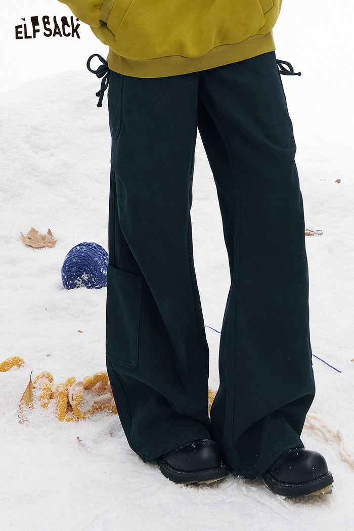 ELFSACK Soft Loose Drawstring Straight Floor Length Pants Cargo Pants