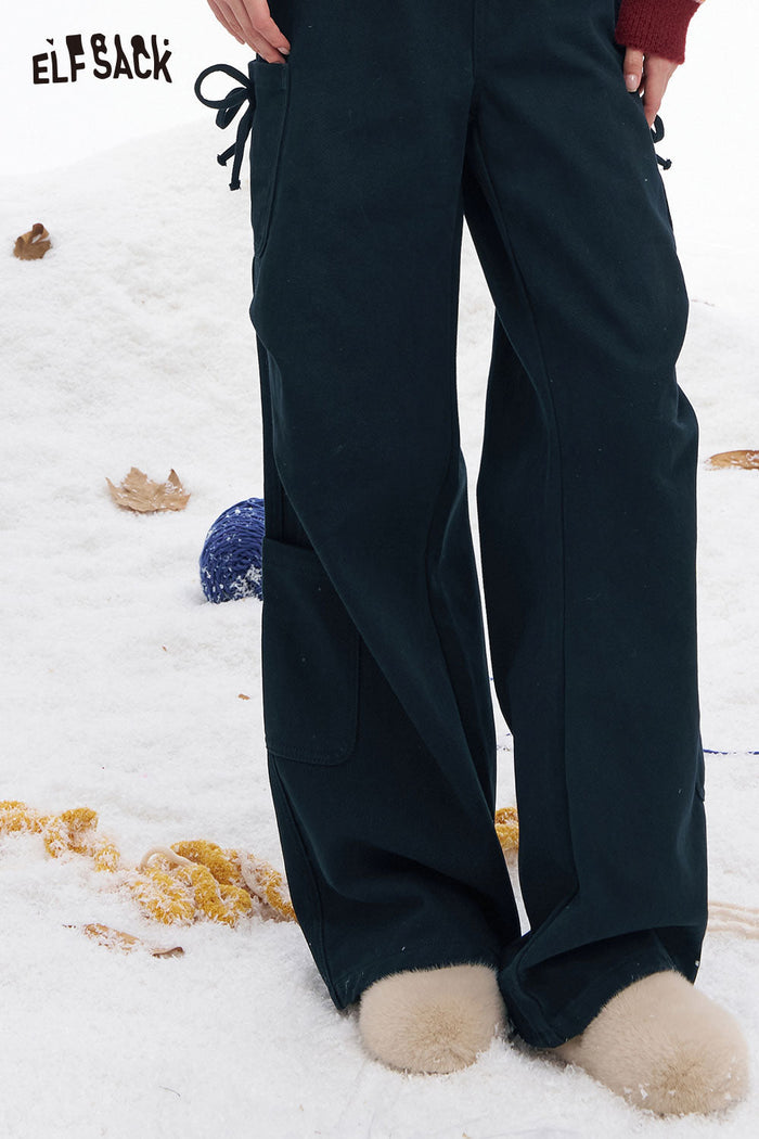ELFSACK Soft Loose Drawstring Straight Floor Length Pants Cargo Pants